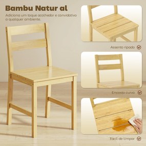 Conjunto de 2 Cadeiras de Sala de Jantar (MESA NÃO INCLUIDA) em Bambu com Assento Ripado Encosto Curvado Sem Braços Madeira