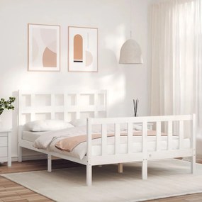 Estrutura de cama com cabeceira 140x200cm madeira maciça branco