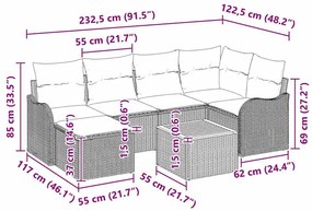 Conjunto de Sofás de Jardim com 7 peças e almofadas em rattan sintétic