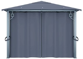 Gazebo c/ cortinas e cordões luzes LED 4x3 m alumínio antracite