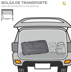 HOMCOM Berço de Bebé 2 em 1 Berço de Viagem Dobrável com Altura e Pés Ajustável em 5 Níveis Bolsa de Transporte até 9kg 86x50x83cm Cinza