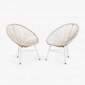 Pack De 2 Poltronas Em Aço E Vime Sintético New Acapulco Tapioca Bege - Sklum