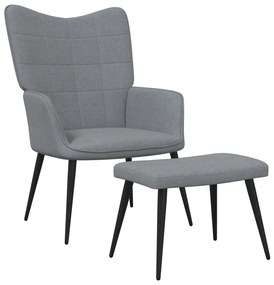 327952 vidaXL Cadeira de descanso com banco tecido cinzento-claro