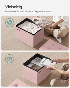 Banco de arrumação com tampa com capacidade para 130 kg 31 x 41 x 31 cm cor-de-rosa pastel