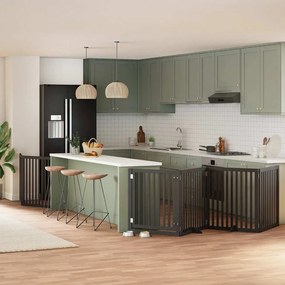 vidaXL Portão p/ cães com porta dobrável 6 painéis 480 cm álamo preto