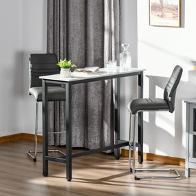 Mesa de bar / Mesa alta de cozinha - dim. 120 (C) x 40 (L) x 100 (A) cm - estrutura e pés em aço, tampo com acabamento em imitação mármore branco