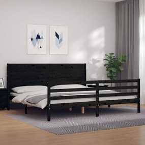 vidaXL Estrutura de cama com cabeceira 200x200 cm madeira maciça preto