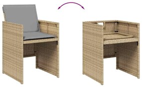 Cadeiras de jardim com almofadões 4 pcs vime PE bege misturado