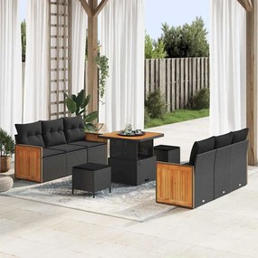 Conjunto de Sofá de Jardim vidaXL com Almofadas Preto Rattan Poliéster Acácia