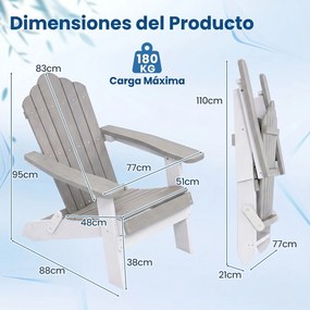 Conjunto de 2 Cadeiras Adirondack Dobráveis, 88 x 77 x 95 cm, Apoios de Braços Largos, Cinzento