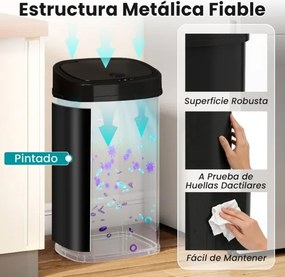 Caixote do lixo de 58 L com sensor de movimento por infravermelhos e design de zona dupla Tampa com abertura permanente e fecho preto