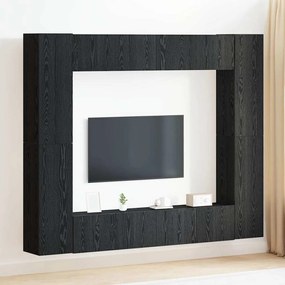 vidaXL Conjunto de Estante para TV - 8 Peças - Montada na Parede, Carvalho Preto, Madeira de Engenharia