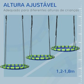 Baloiço Infantil Ninho com Altura Ajustável Baloiço Redondo para Crianças de 3-8 Anos Carga Máxima 150 kg para Exterior Ø100x120-180 cm Azul