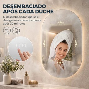 Espelho de Casa de Banho LED com Bluetooth 50x70 cm Espelho de Parede Antiembaciamento 3 Cores Reguláveis com Memória