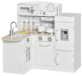 Cozinha de Brinquedo de Madeira para Crianças acima de 3 Anos Cozinha Infantil com Frigorífico Microondas Lavatório e 14 Acessórios 86x64x84,5cm Branc