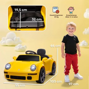Carro elétrico para crianças, veículo elétrico de 12 V, comando à distância de 2,4 GHz, faróis, música, buzina, 103 x 55 x 44 cm, amarelo