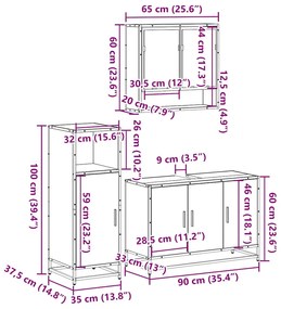 3 pcs conjunto de móveis WC madeira processada carvalho fumado