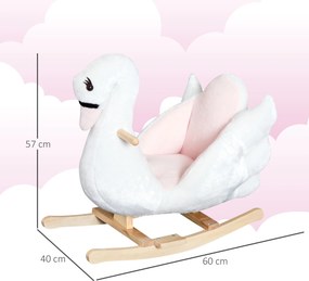 Cavalo de baloiço em forma de cisne para crianças a partir dos 18 meses, com função musical e pés em madeira - branco e rosa