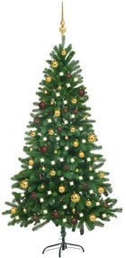 vidaXL Árvore Natal artificial pré-iluminada c/ bolas 180 cm verde