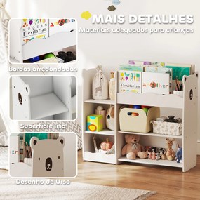 Estante Infantil para Brinquedos 5 Prateleiras Abertas 2 Compartimentos Design de Ursinho Organizador de Brinquedos Branco