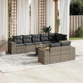 vidaXL 9 pcs conjunto sofás p/ jardim com almofadões vime PE cinzento