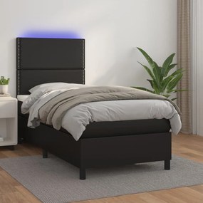 Cama box spring c/ colchão/LED 80x200 cm couro artificial preto