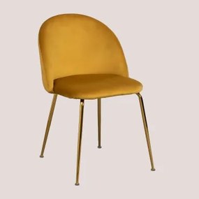 Cadeira De Jantar Estofada E Em Aço Kana Design Dourado & Velluto Mostaza & Veludo - Sklum