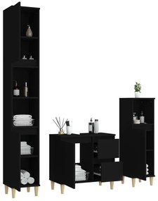 3 pcs conjunto móveis casa de banho derivados de madeira preto