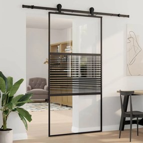 vidaXL Porta Deslizante Preto 102.5 x 205 cm Vidro Temperado, Alumínio