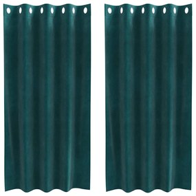 Cortinas Blackout vidaXL com Ilhós 2 pcs Verde Escuro Veludo