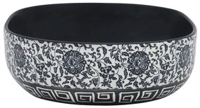 Lavatório de bancada oval 59x40x14 cm cerâmica preto e azul