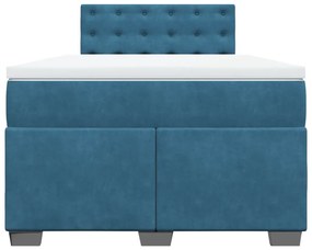 Cama boxspring com colchão 120x200 cm veludo azul-escuro