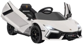 AIYAPLAY Carro Elétrico para Crianças Carro Lamborghini Revuelto com Bateria 12V Faróis LED e Música 105x60x40 cm Branco