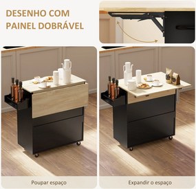 Ilha de Cozinha com Rodas Carrinho de Cozinha com Lateral Dobrável 2 P