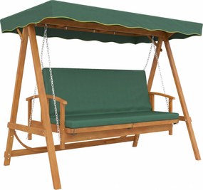 Outsunny Balanço estilo Hollywood com toldo, balanço de jardim em madeira maciça, banco de balanço com função de espreguiçadeira, para 3 pessoas, Verde escuro | Aosom Portugal