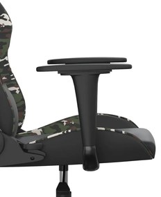 Cadeira gaming massagens couro artificial preto e camuflagem