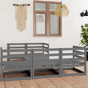 vidaXL 6 pcs conjunto lounge de jardim pinho maciço cinzento
