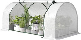 Estufa de jardim para legumes, 2 x 1 x 0,8 m, porta com fecho de correr, lona de PE, aço branco