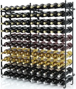 Garrafeira metálica para 100 garrafas de vinho com 10 níveis 98 x 25 x 100 cm para exposição, armazenamento, bar, adega, preta