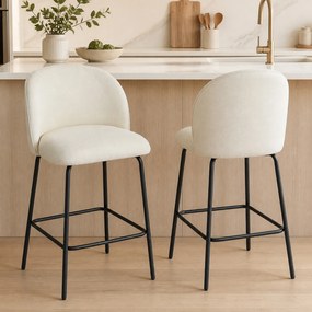 Conjunto de 2 Bancos de Bar, 55 x 50 x 93 cm, Encosto Ergonómico, Creme
