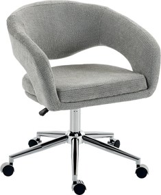 Cadeira de escritório ergonómica, cadeira de escritório em chenille com altura ajustável, encosto curvo, cinzenta