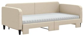 Sofá-cama c/ gavetão e colchões 100x200 cm tecido cor creme