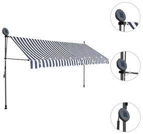 Toldo retrátil manual com LED 350 cm azul e branco