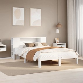 vidaXL Cama com estante sem colchão 120x190 cm pinho maciço branco