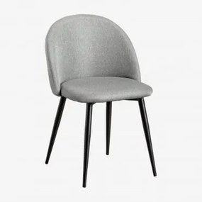 Pack De 4 Cadeiras De Jantar Estofadas E Em Aço Kana Negro & Linho Cinza Concreto - Sklum