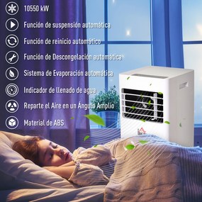 HOMCOM Ar Condicionado Portátil 9000BTU 3 em 1 Refrigerador Ventoinha e Desumidificador com Temporizador Controlo Remoto Potência 1003W Silencioso 35,4x33,8x69,8cm Branco