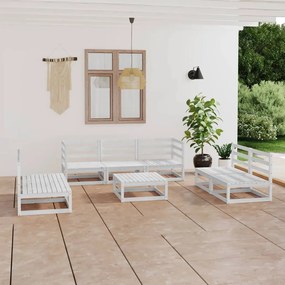 8 pcs conjunto lounge de jardim pinho maciço branco