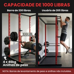 Torre musculação de Potência Prateleira de Agachamentos com Barra de Elevações Estação de Paralelas Ajustável para Casa Ginásio Carga 460 kg
