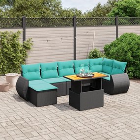 vidaXL 8 pcs conjunto de sofás p/ jardim c/ almofadões vime PE preto