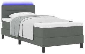 Cama Box Spring com Colchão &amp; LED Cinza Escuro 80x200 cm Tecido